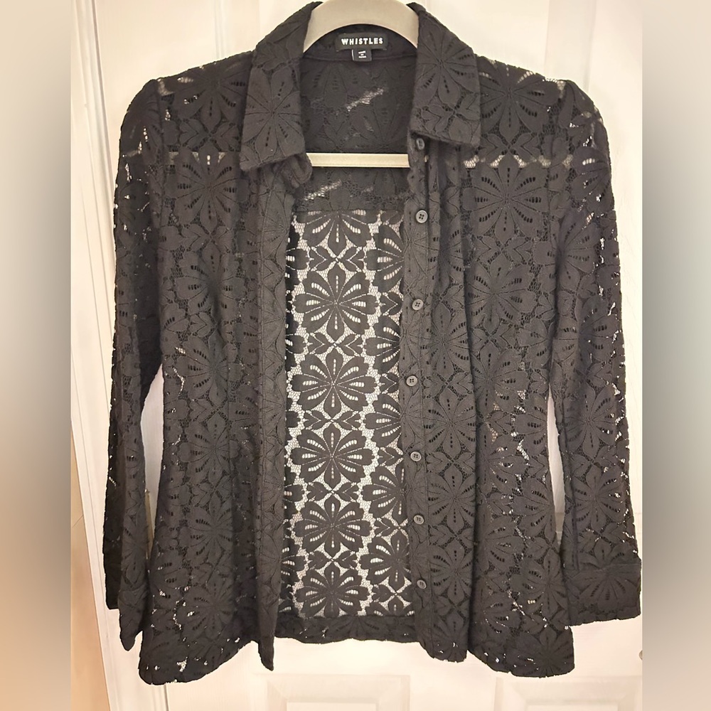 Whistles - Black Lace Button-Up Blouse